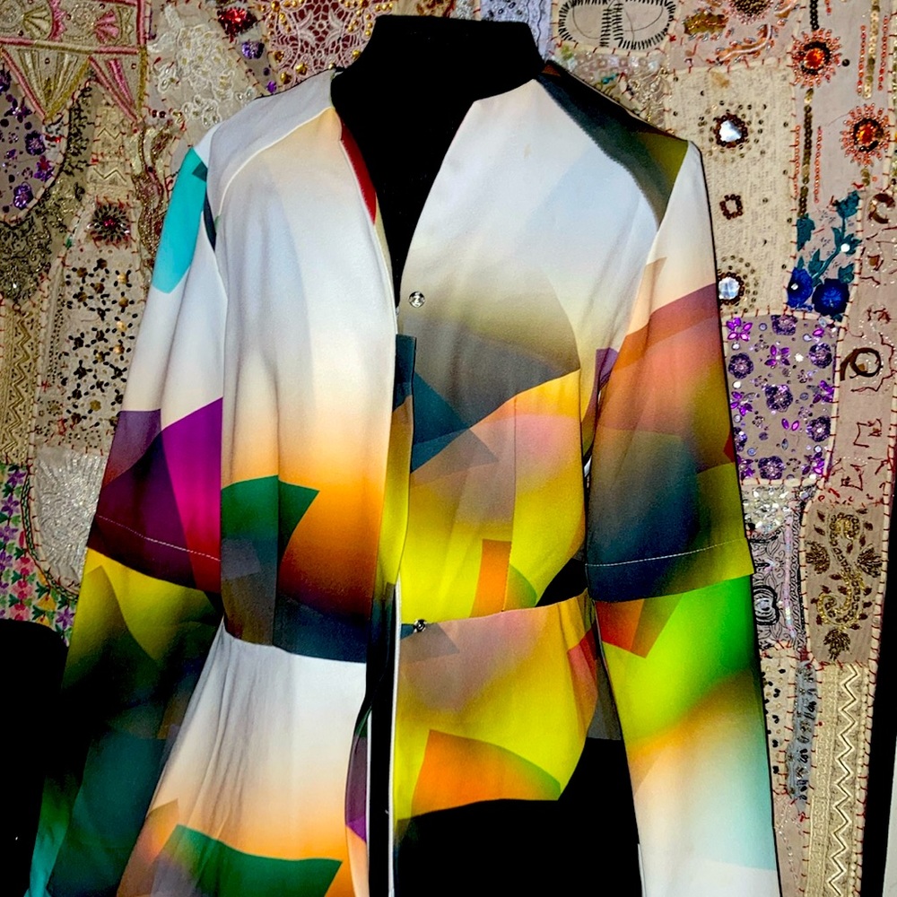 Multi-Colored Full Length Flared Jacket With Inte… - image 1